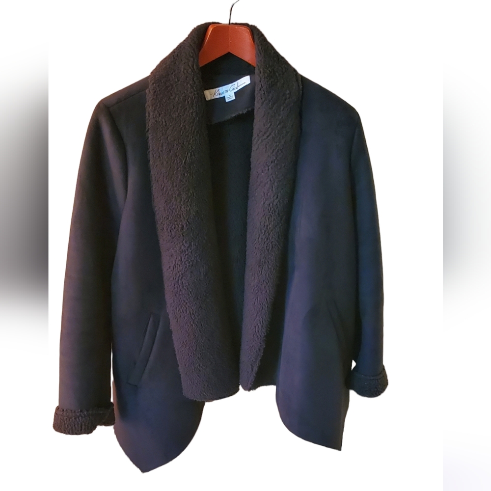 Kenneth Cole Jacket Faux Shearling Open Front M